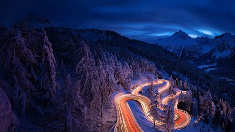 2560x1440 Time Lapse Photography Forest Landscape Mountain Night Road