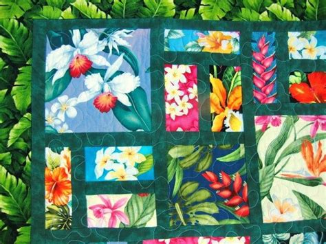 Hawaiian Throw Quilt Scrappy Floral Patchwork Tropical Flowers Etsy