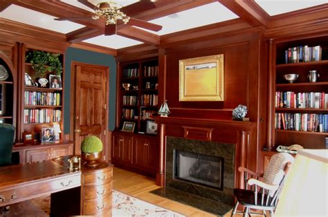 Mahogany Study With Fireplace Home Library Design Fireplace