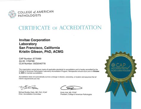 Invitae Invitaecollege Of American Pathologists Cap Accreditation