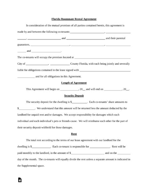 This tenancy agreement for a furnished or unfurnished room sets out the terms for the relationship that exists between the landlord and the tenant. Free Florida Roommate (Room Rental) Agreement Template ...