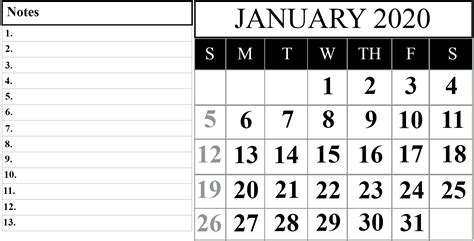 January 2020 Calendar Microsoft Word Calendar Template Printable