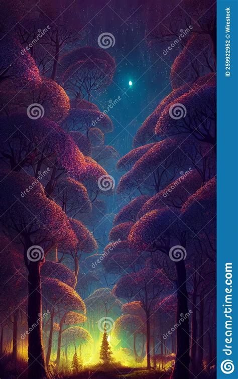 Ai Generated Illustration Of A Fairytale Dream Forest At Night With