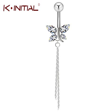 Kinitial Sexy Dangle Navel Belly Button Rings Gold Belly Navel Piercing Surgical Steel Belly