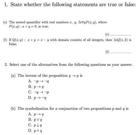 Solved 1 State Whether The Following Statements Are True Or