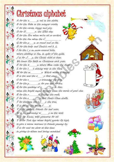 Christmas Alphabet Esl Worksheet By Vale A