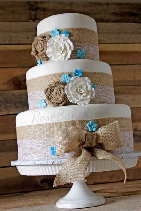 Burlap And Lace Rustic Wedding Cake