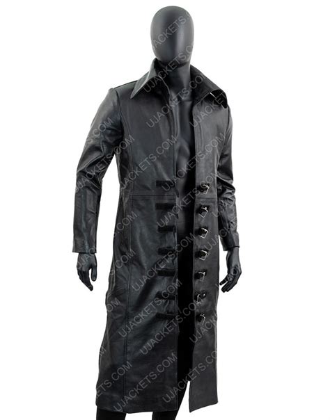 Mens Black Trench Coat Long Black Leather Trench Coat For Men