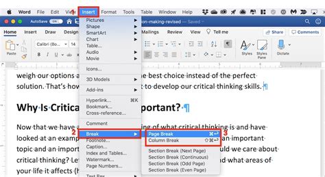 Inserting Page Breaks Word Word и Excel помощь в работе с программами
