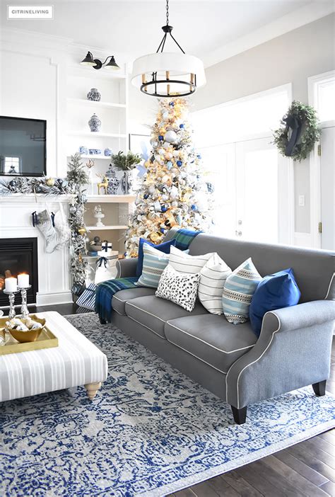 Blue And White Christmas Living Room Citrineliving