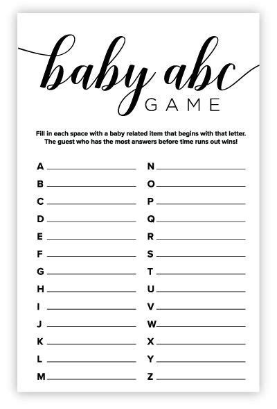 Free Printable Baby Abc Game Free Printable Baby Shower Games Free