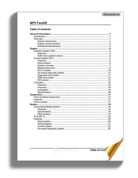 Mazda Mpv Facelift Training Manual