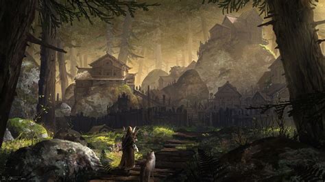 Welcome to skyrim sights on instagram: Fantasy City Village Forest Warrior Wolf Wallpaper | Forest village, Fantasy village, Fantasy art