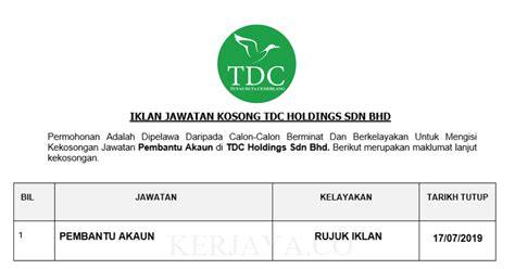 This page is about the various possible meanings of the acronym, abbreviation, shorthand or slang term: Permohonan Jawatan Kosong TDC Holdings Sdn Bhd ~ Pembantu ...