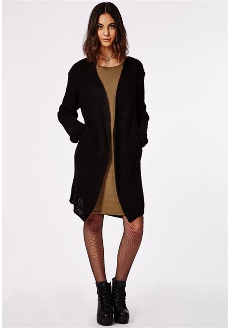 Missguided Longline Chunky Knit Cardigan Black 36 Missguided