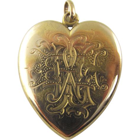 Antique Victorian Heart Locket with Engraving in 14 Karat Yellow Gold ...