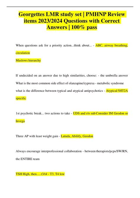 Georgettes LMR study set | PMHNP Review items 2023/2024 Questions with
