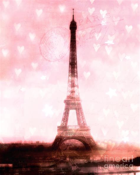 Paris Dreamy Pink Eiffel Tower With Hearts And Stars Paris Pink