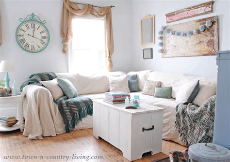 So yes, my slipcovered sectional sofa is now wearing a slipcover! No Sew Drop Cloth Slipcover - Town & Country Living