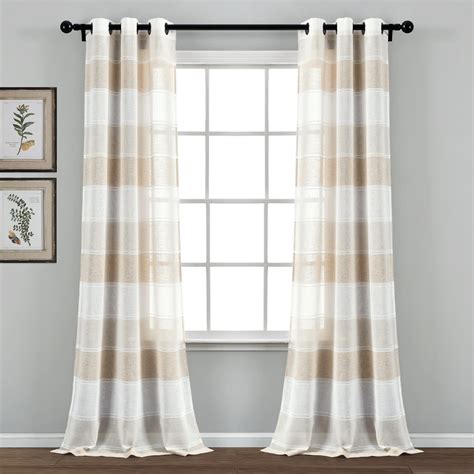 Textured Stripe Grommet Sheer Window Curtain Panel Set Lush Decor