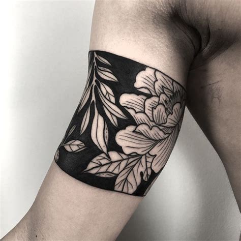 Negative Space Floral Armband Tattoo Floral Tattoo Sleeve Arm Band Tattoo Band Tattoo