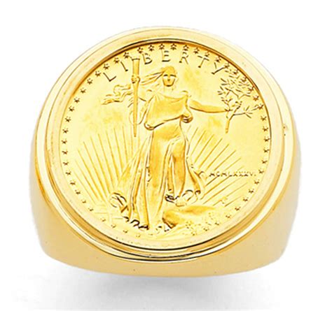 14k Gold Mens Coin Ring With A 22k 14 Oz American Eagle Closed Back