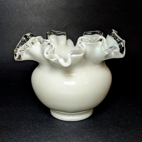 Fenton Silver Crest 4 Inch Double Crimped Vase White Milk Etsy