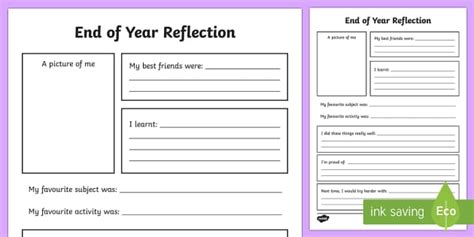 End Of Year Reflection Worksheet Teacher Made