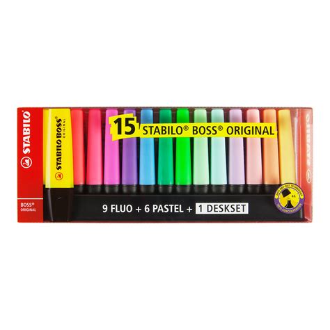 Stabilo Boss Original Highlighter 15 Pcs Deskset Markers N Pens