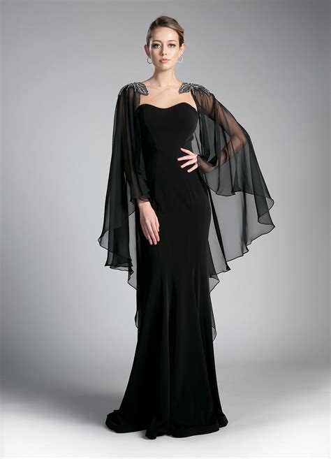 Long Black Cape Dress By Cinderella Divine 11435 Cape Dress Evening