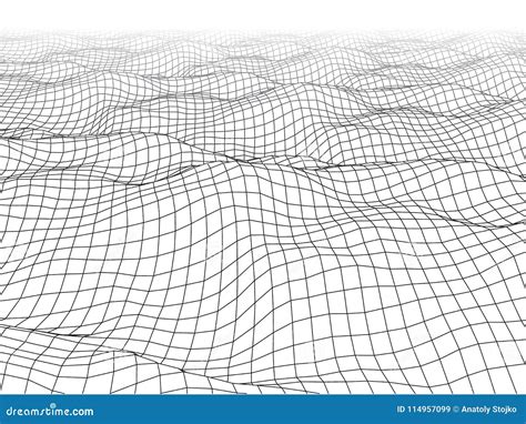 Abstract Wave Grid Background On White Wavy Structure With Line Stock
