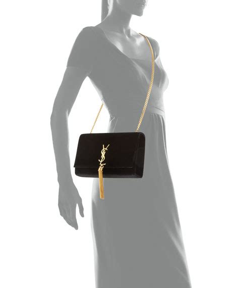 Saint Laurent Kate Monogram Medium Velvet Tassel Shoulder Bag Black