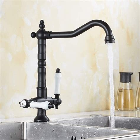 Dmqpp Traditional Kitchen Sink Mixer Tap Double Handle Solid Brass