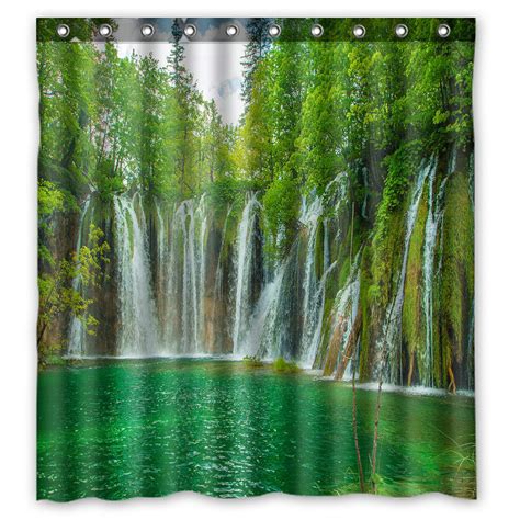 Phfzk Nature Scenery Shower Curtain Beautiful Waterfall In Plitvice