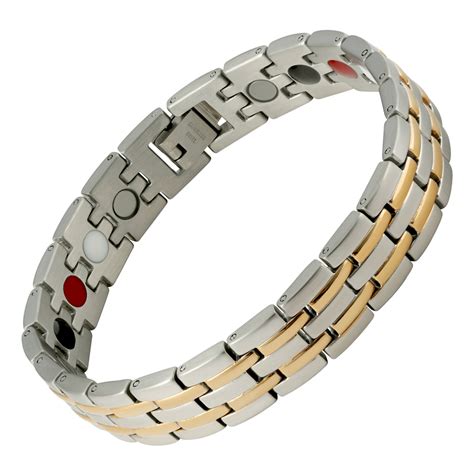 Magnetic Therapy Bracelet Stainless Steel 2 Tone Stripes