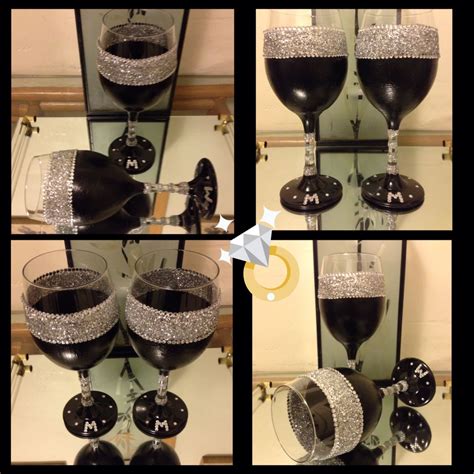 Bling Bling Wine Glasses Hand Painted With Glitter And Gems Diy Wine Glasses Glitter Wine