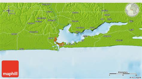 Widely referred to as a megacity, lagos is an industrial and comnmercial hub, which houses one of the world's largest and busiest ports. Physical 3D Map of Lagos