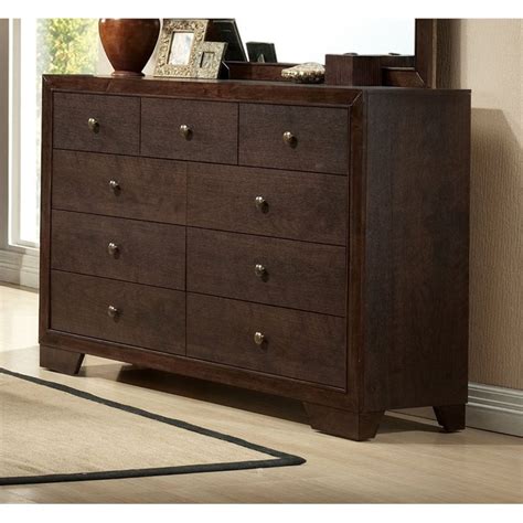 Bowery Hill Romantic Style Espresso Finish 9 Drawer Double Bedroom