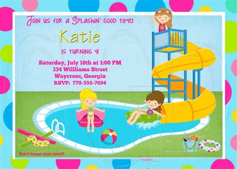 Pool Party Birthday Invitation, pool party invite, summer fun invite, waterslide invite, water 