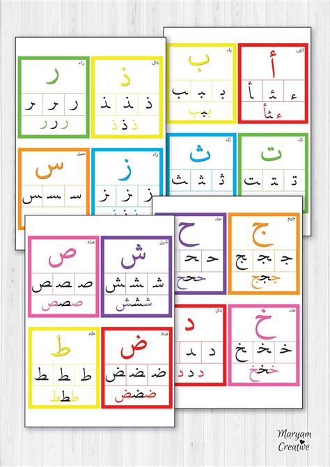 30 Arabic Flashcards Letters Positions A4 Posters Alphabet Letters