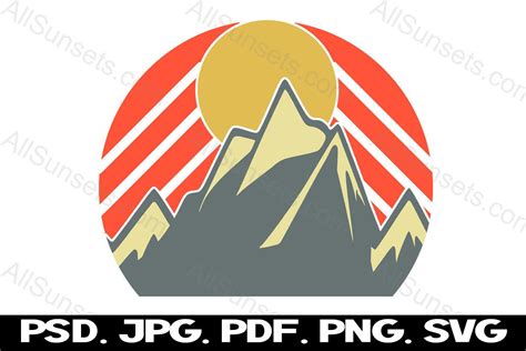 Mountain Snow Retro Sunset Svg Png Graphic By Sunandmoon · Creative Fabrica