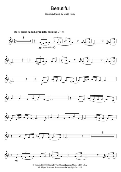 Beautiful Sheet Music Christina Aguilera Clarinet Solo