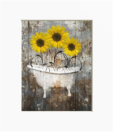 Rustic Yellow Sunflower Vintage Tub Modern Farmhouse Country Etsy