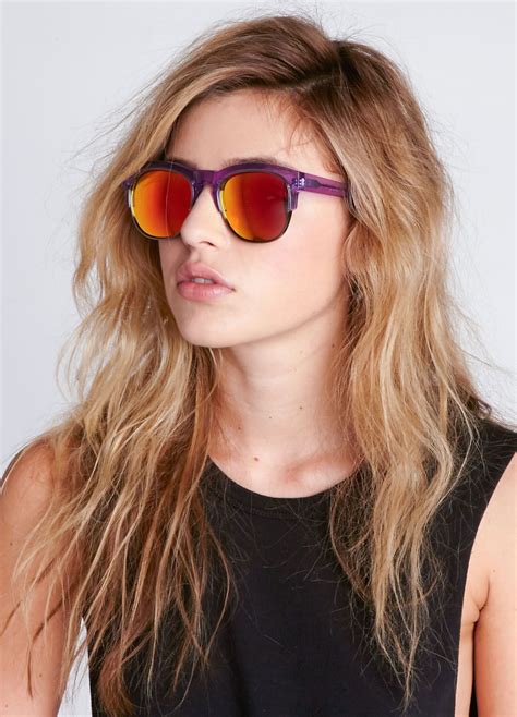 These Translucent Purple Half Frame Wayfarers Feature Reflective Colored Mirror Lenses And And A