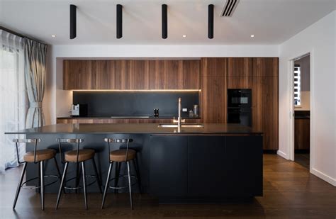 Stunning Walnut And Black Kitchen Modern Walnut Kitchen Interior