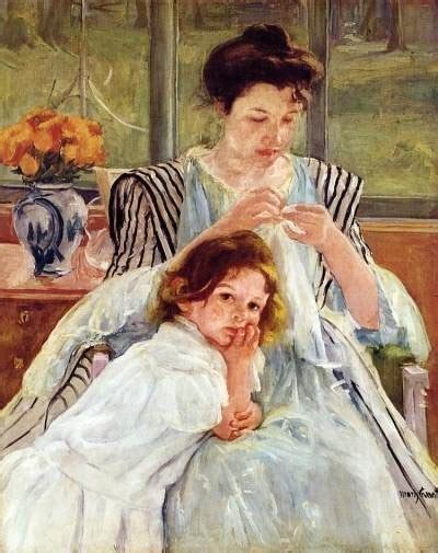 Here are the basic techniques used in oil pastel painting, clockwise, left to right: It's About Time: Sewing indoors - Mary Cassatt 1844-1926