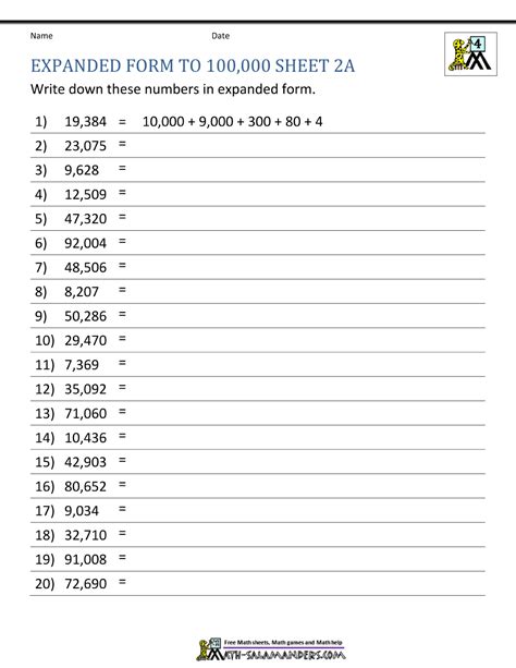 grade math worksheets reading writing  rounding big numbers