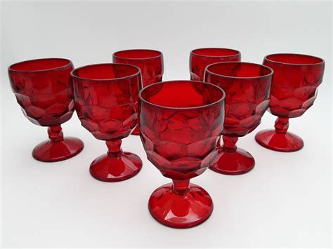 Viking Art Glass Georgian Ruby Red Water Glass Collection Of Seven