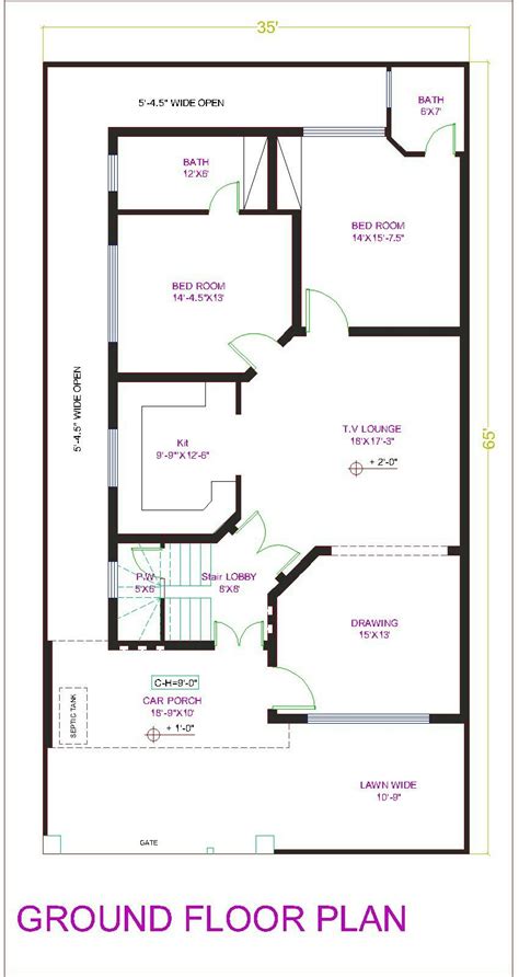 10 Marla House Plan 35 X 65 Homeplancloud