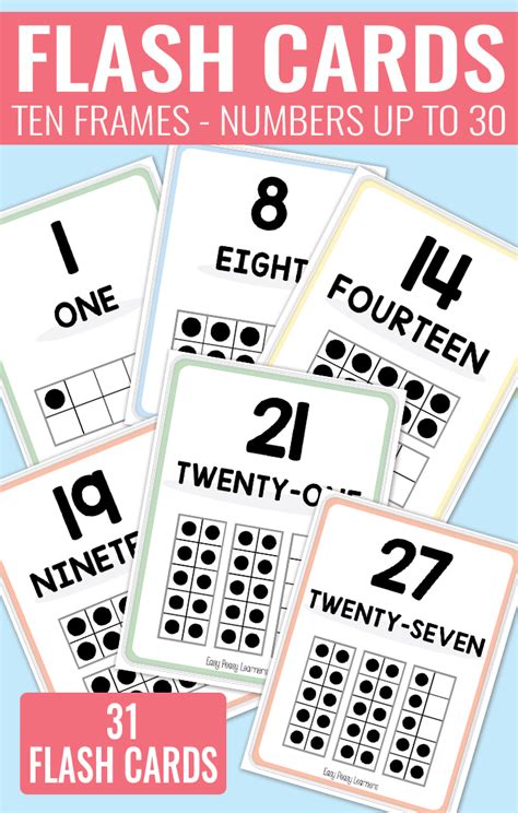 Printable Ten Frame Flash Cards Numbers 0 To 30 In Two Sizes Printable